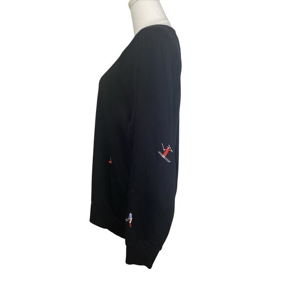 Lou & Grey for LOFT XS Sweatshirt Black Embroidered Skiers Skiing Top - Picture 5 of 8